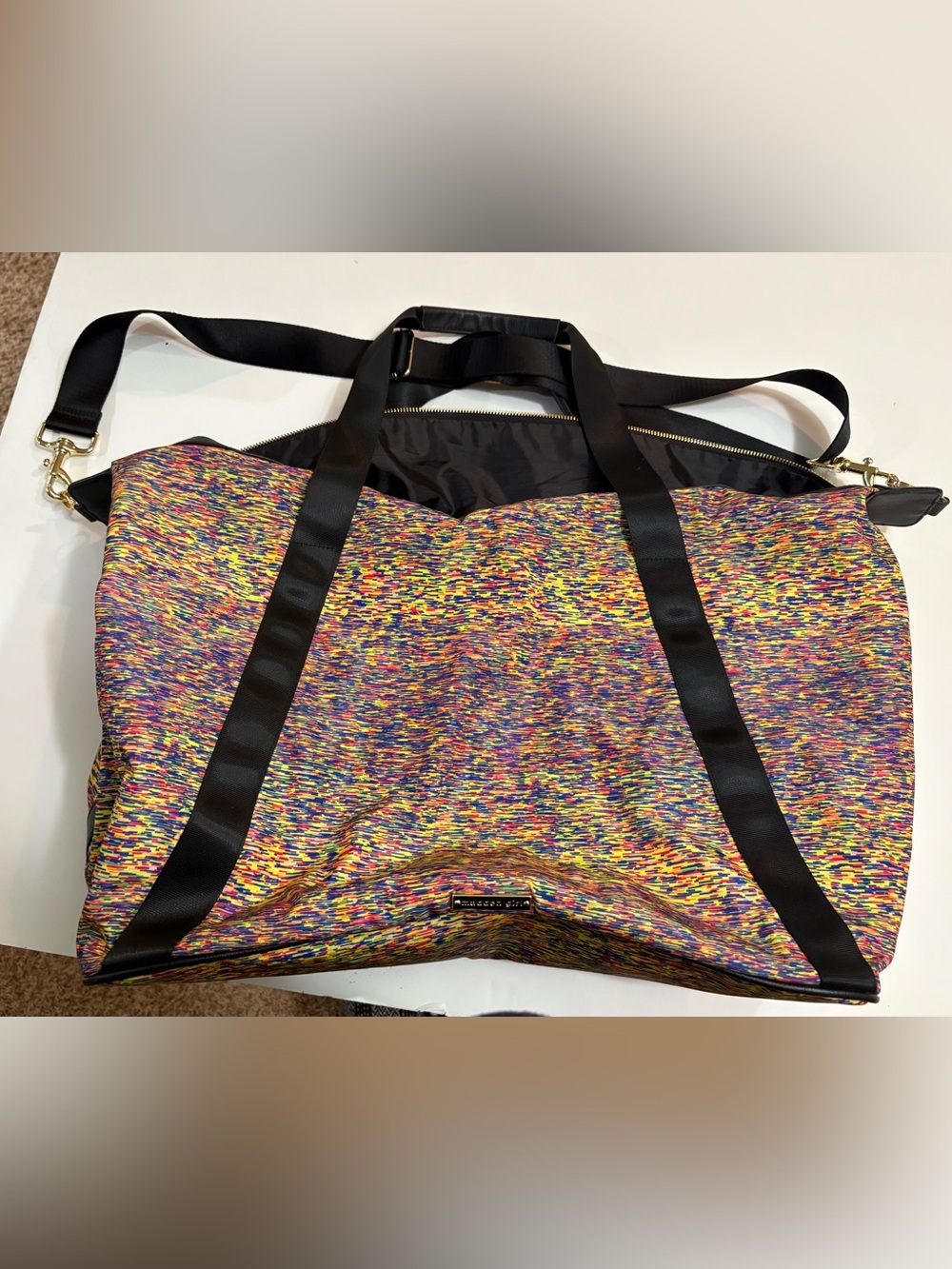 Madden Girl Multicolor Patterned Tote with Gold Logo Plaque